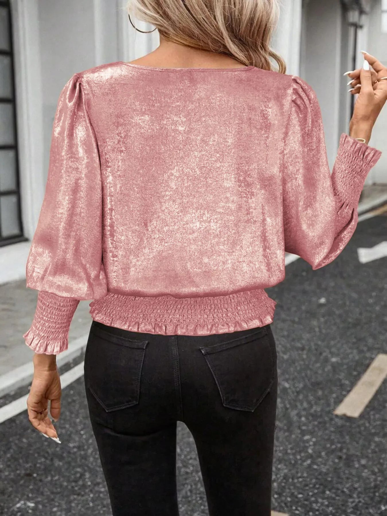 Smocked Round Neck Blouse - Trendsi - Flyclothing LLC
