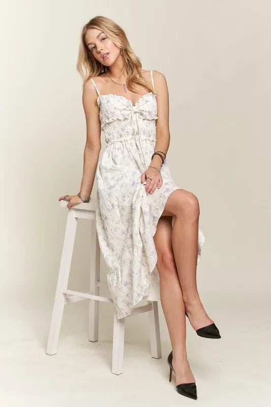 ADORA Smocked Floral Sweetheart Neck Cami Dress - Trendsi - Flyclothing LLC