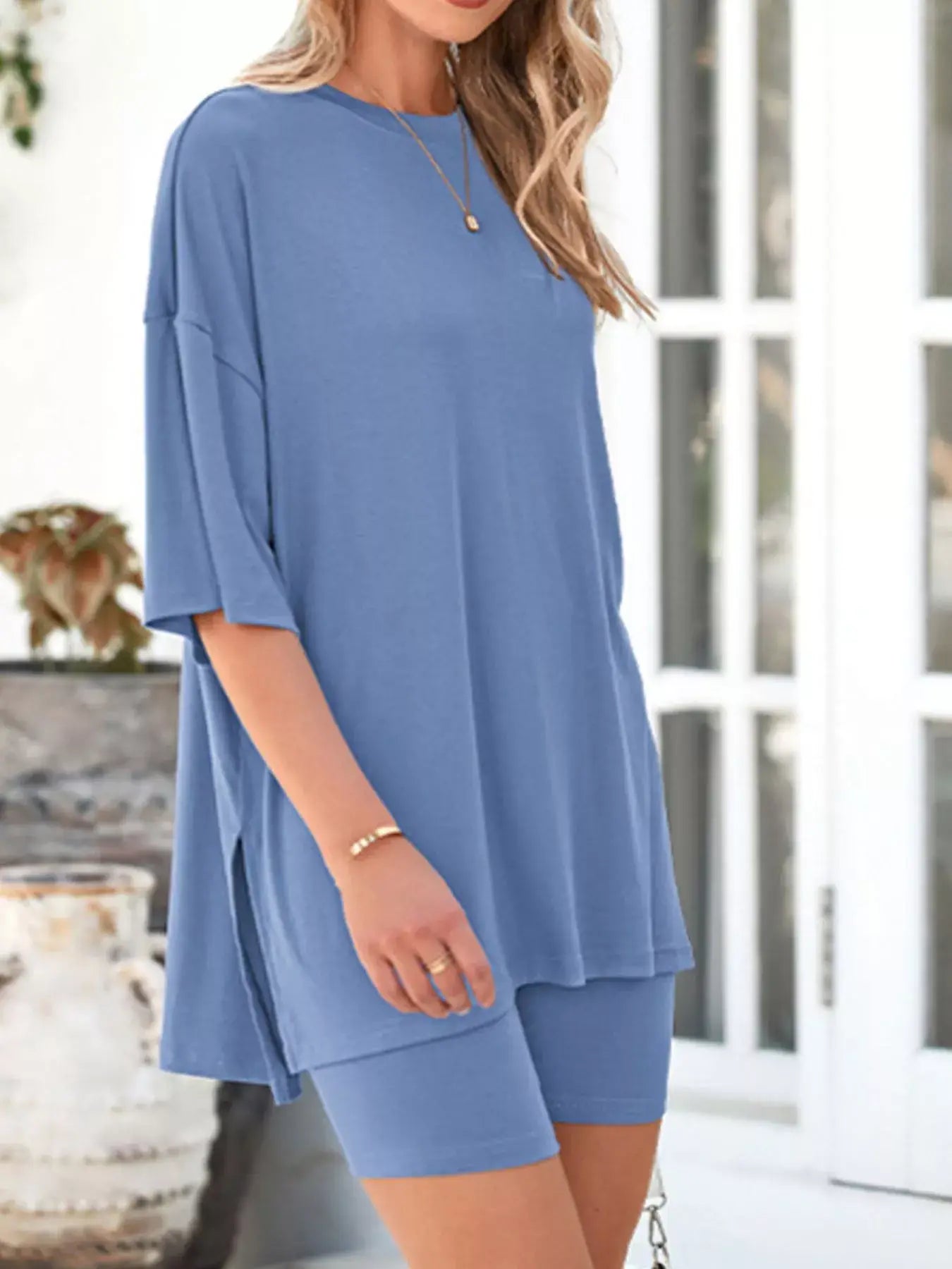 Full Size Half Sleeve T-Shirt and Shorts Set Plus Size - Trendsi - Flyclothing LLC