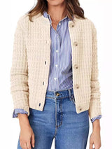 Button Up Round Neck Long Sleeve Cardigan - Trendsi - Flyclothing LLC