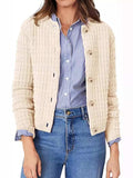 Button Up Round Neck Long Sleeve Cardigan - Trendsi