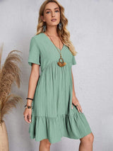 Full Size V-Neck Short Sleeve Dress - Trendsi - Flyclothing LLC