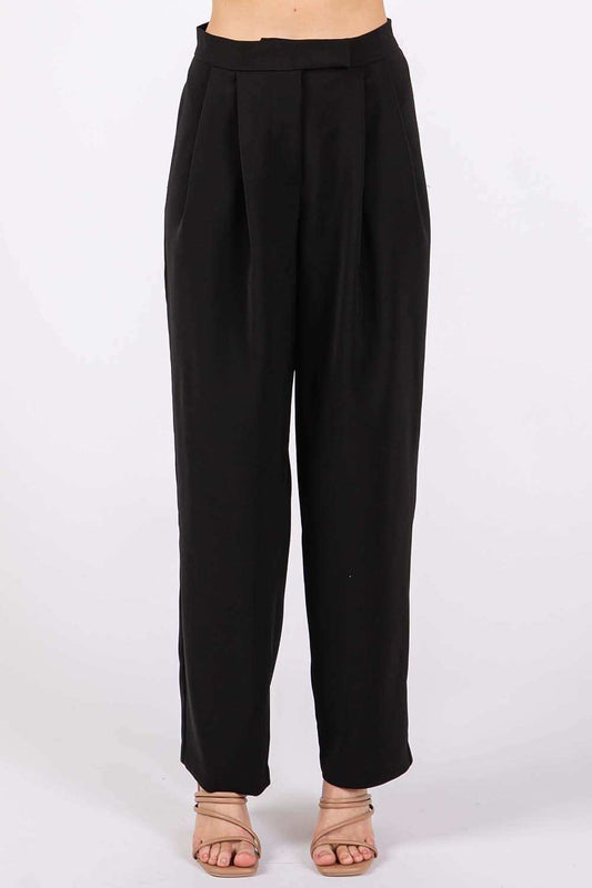 GeeGee High-Waisted Pleated Pants - Trendsi - Flyclothing LLC