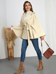 Double-Breasted Tie Waist Poncho - Trendsi
