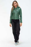 Snobbish Faux Leather Zip Up Drawstring Hooded Jacket - Trendsi - Flyclothing LLC