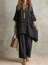 Bohemian Stripe Top and Pants Set - Trendsi - Flyclothing LLC