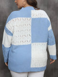 Plus Size Openwork Color Block Long Sleeve Sweater - Trendsi