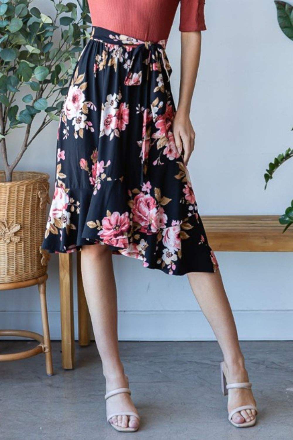 Reborn J Floral Wrap Ruffle Hem Skirt - Trendsi - Flyclothing LLC