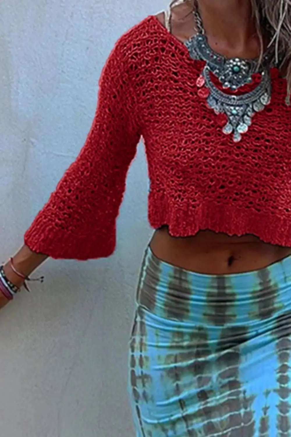 Round Neck Long Sleeve Knit Cover Up - Trendsi - Flyclothing LLC