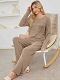 Round Neck Long Sleeve Top and Pants Set - Trendsi - Flyclothing LLC