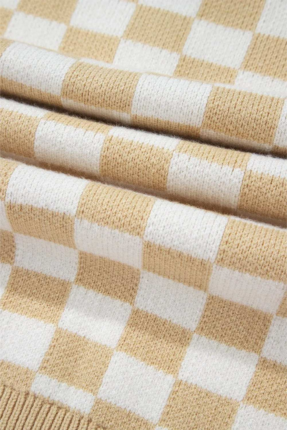 Checkered Collared Neck Long Sleeve Sweater - Trendsi - Flyclothing LLC