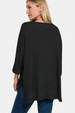 Zenana Full Size Waffle Knit V-Neck Long Sleeve Slit Top - Trendsi - Flyclothing LLC
