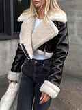 Collared Neck Long Sleeve Plush Cropped Jacket - Trendsi - Flyclothing LLC