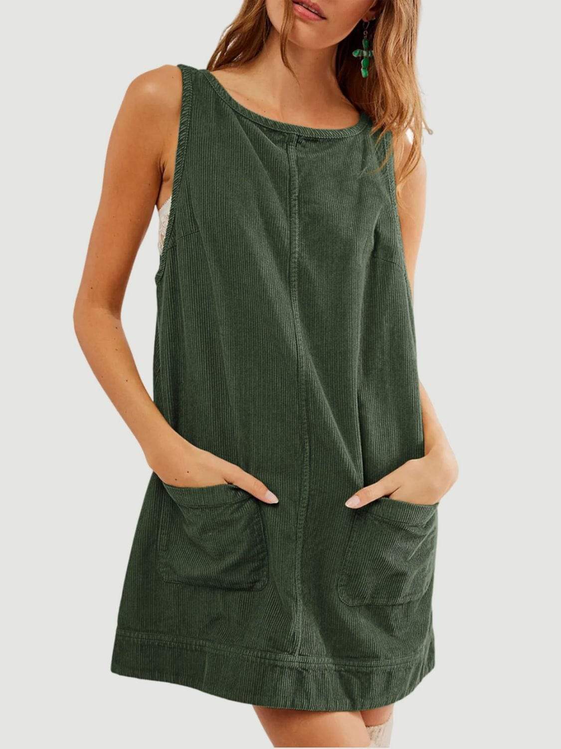 Mandy Round Neck Wide Strap Mini Dress with Pockets - Trendsi - Flyclothing LLC