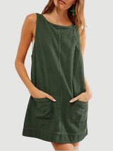 Mandy Round Neck Wide Strap Mini Dress with Pockets - Trendsi - Flyclothing LLC