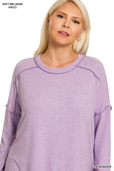 Zenana Full Size Melange Hacci Exposed Seam Hi-low Tee Plus Size - Trendsi - Flyclothing LLC