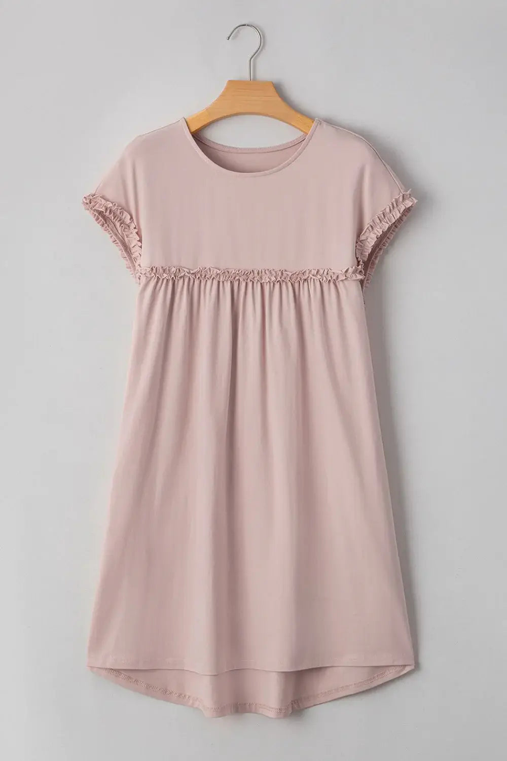 Frilled Trim Crew Neck Cap Sleeve Loose Fit Mini Dress - Trendsi - Flyclothing LLC