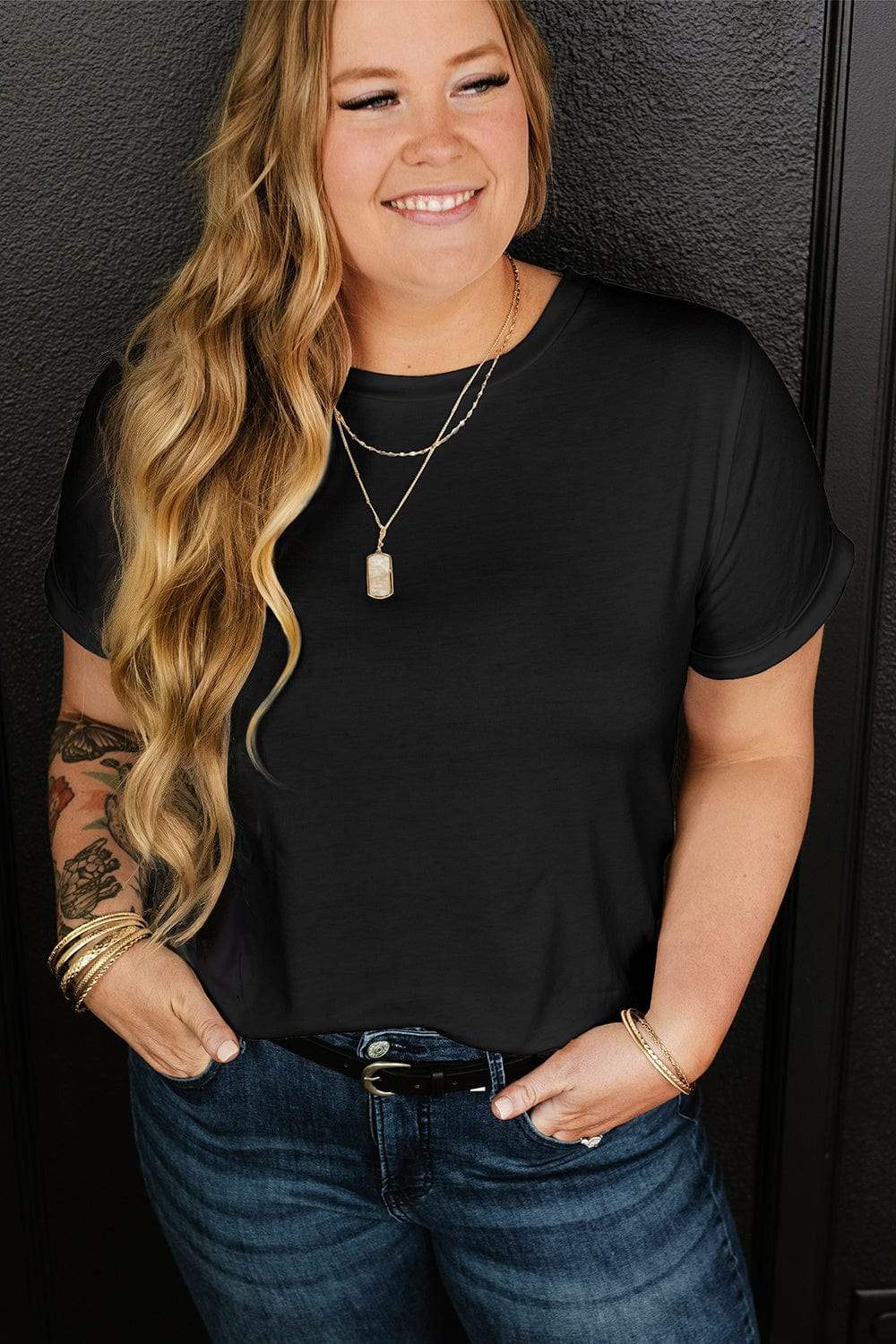 Full Size Round Neck Short Sleeve T-Shirt - Trendsi - Flyclothing LLC