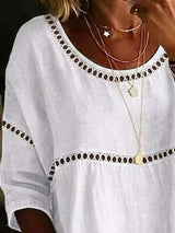 Full Size Hollow Out Round Neck Top Plus Size - Trendsi - Flyclothing LLC