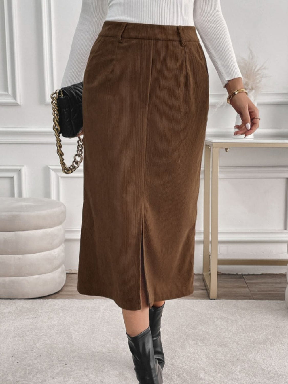 Perfee Slit Midi Skirt with Pockets - Trendsi