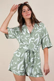 VERY J Oversized Printed Button Down Resort Romper - Trendsi