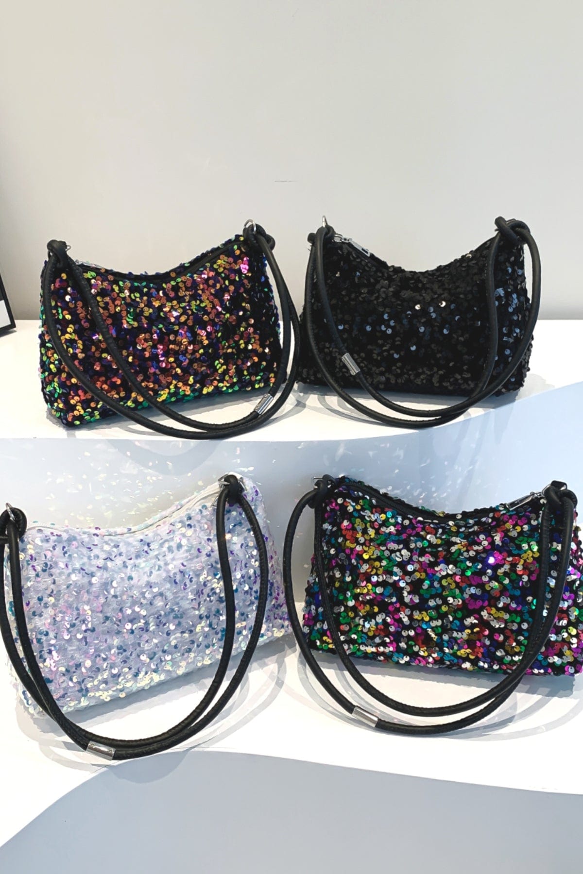 Sequin Double Strap Shoulder Bag - Trendsi