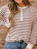 Striped Drop Shoulder Long Sleeve Henley Top - Trendsi - Flyclothing LLC