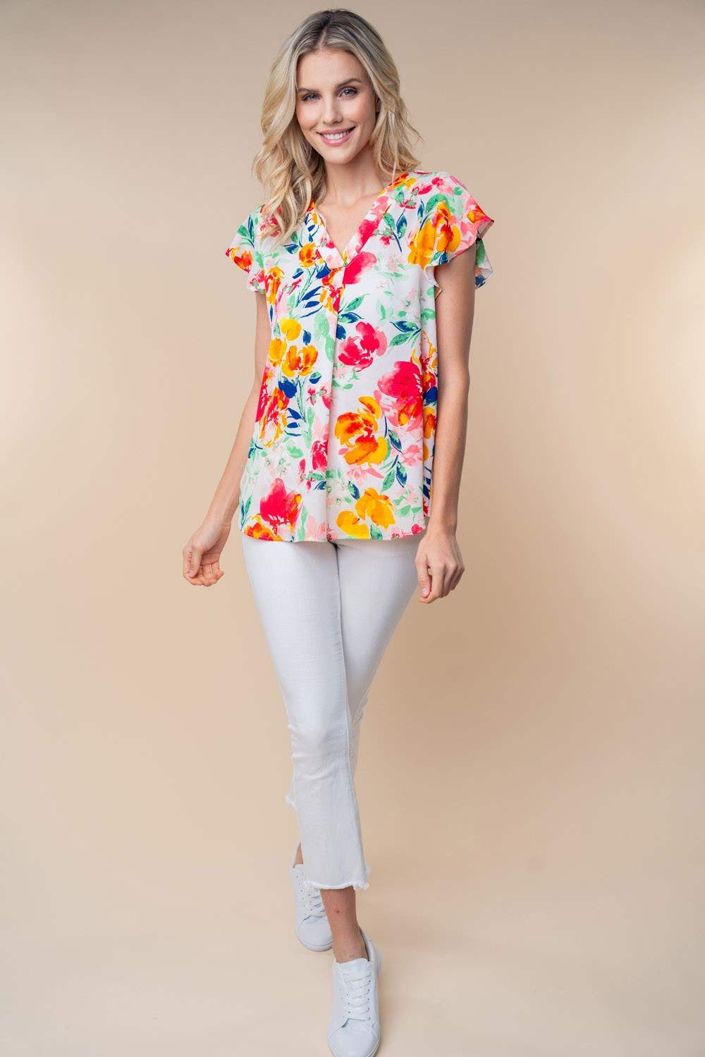 White Birch Full Size Short Sleeve Floral Woven Top - Trendsi - Flyclothing LLC