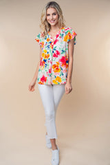 White Birch Full Size Short Sleeve Floral Woven Top Trendsi