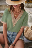 Full Size Lace Detail V-Neck Short Sleeve Blouse - Trendsi - Flyclothing LLC