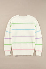Contrast Striped Half Button Round Neck Sweater - Trendsi - Flyclothing LLC