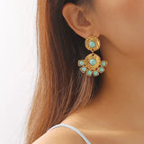 18K Gold-Plated Turquoise Dangle Earrings - Trendsi - Flyclothing LLC