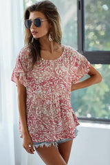 BiBi Leopard Print Gauze Woven Flutter Sleeve Blouse - Trendsi - Flyclothing LLC