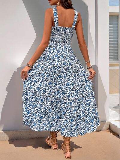 Perfee Frill Printed Square Neck Midi Cami Dress - Trendsi - Flyclothing LLC