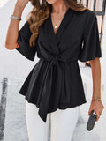 Devine Tied Front Peplum Blouse - Trendsi - Flyclothing LLC