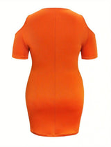 Plus Size Cold Shoulder Short Sleeve Mini Dress - Trendsi - Flyclothing LLC