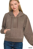 Zenana Fleece Pigment Dye Half Zip Kangaroo Pocket Hoodie - Trendsi - Flyclothing LLC