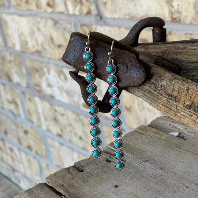 Artificial Turquoise Alloy Bar Earrings - Trendsi - Flyclothing LLC
