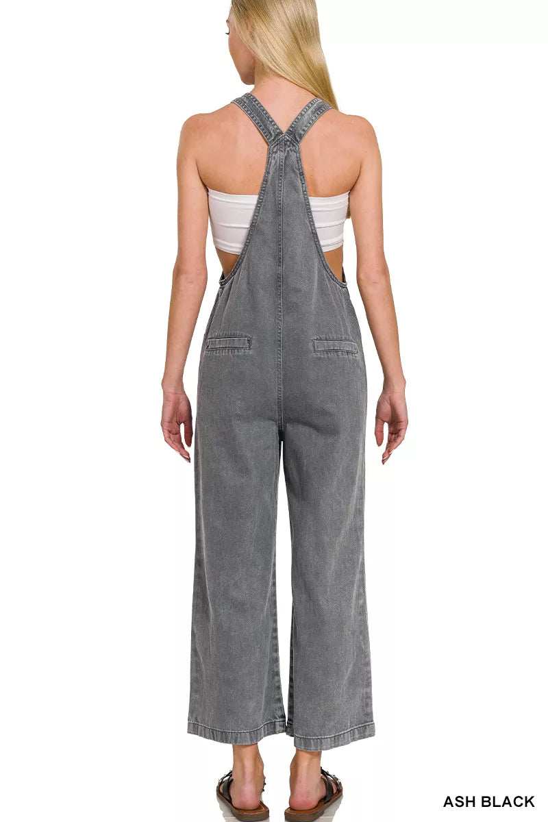 Zenana Washed Knot Strap Pockets Jumpsuit - Trendsi - Flyclothing LLC