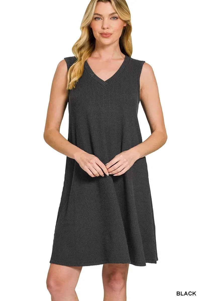 Zenana Raised Rib Sleeveless Mini Dress - Trendsi - Flyclothing LLC
