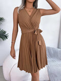 Tied Surplice Sleeveless Pleated Dress - Trendsi - Flyclothing LLC