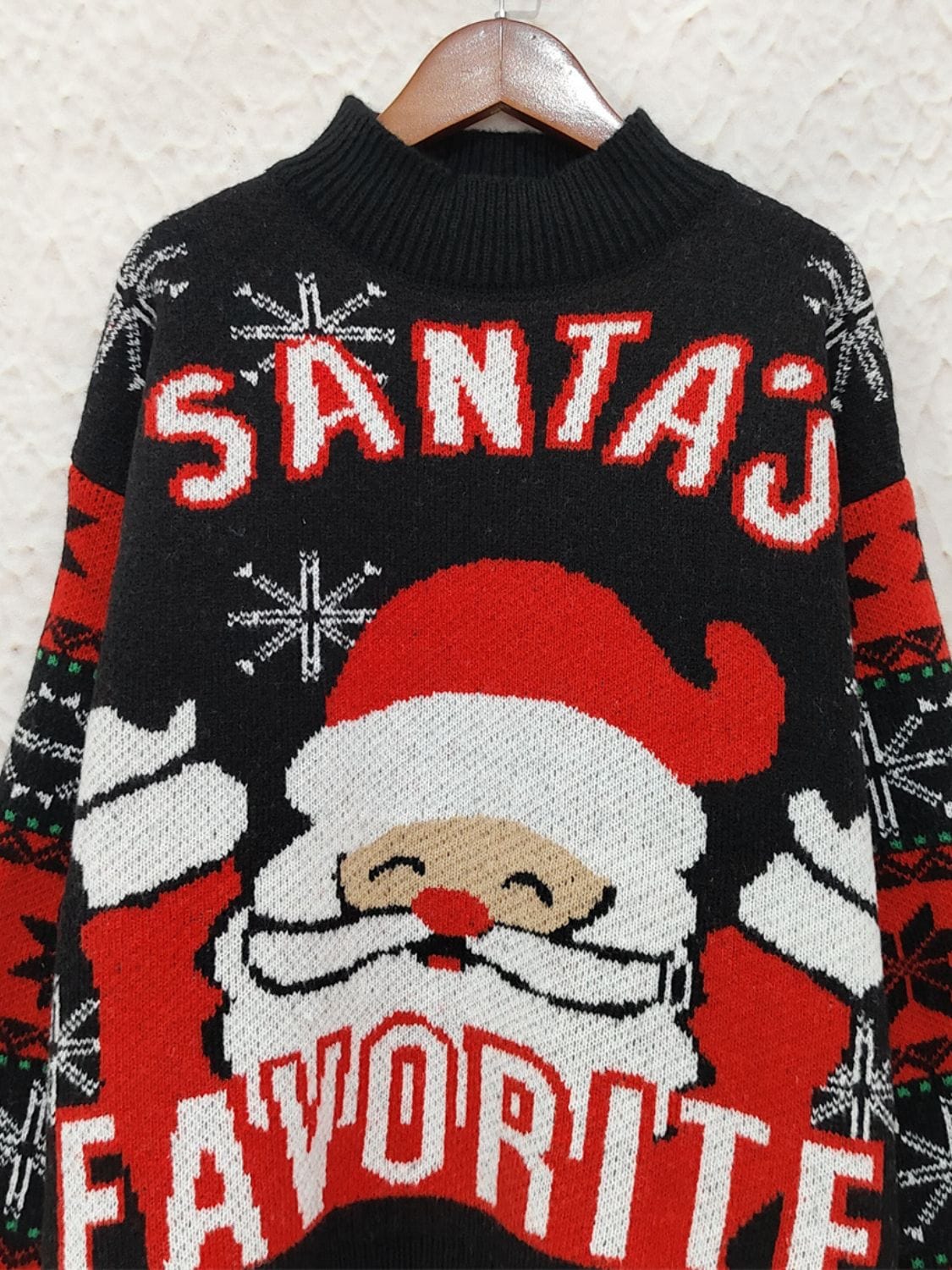 Santa Mock Neck Long Sleeve Sweater - Trendsi