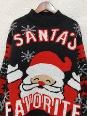 Santa Mock Neck Long Sleeve Sweater - Trendsi