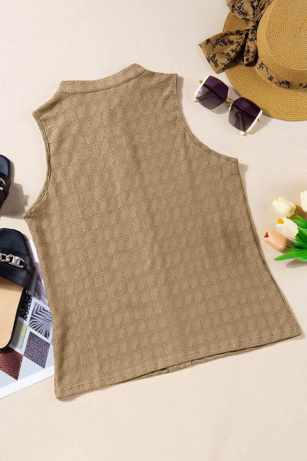 Textured Notched Tank - Trendsi - Flyclothing LLC