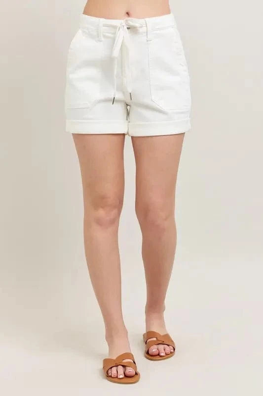 Judy Blue High Waist Cuff Denim Shorts - Trendsi