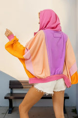 Double Take Full Size Color Block Zip Up Hoodie - Trendsi - Flyclothing LLC