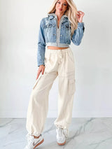 Distressed Zip Up Cropped Hooded Denim Jacket - Trendsi - Flyclothing LLC