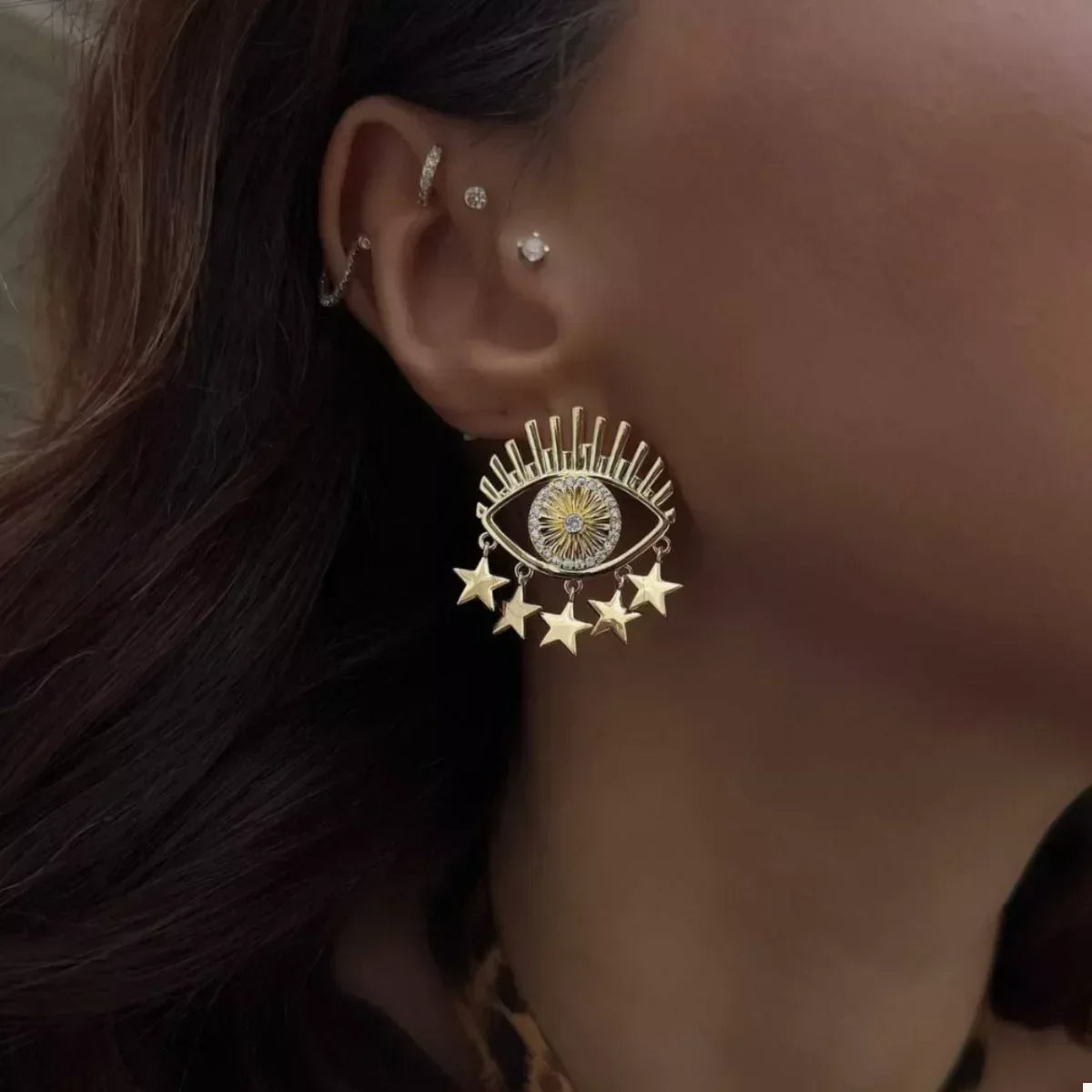 18K Gold-Plated Evil Eye Star Earrings - Trendsi - Flyclothing LLC