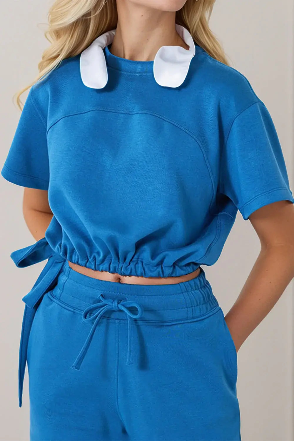 Basic Bae Drawstring Hem Air Scuba Round Neck Short Sleeve T-Shirt - ShopBasicbae - Flyclothing LLC