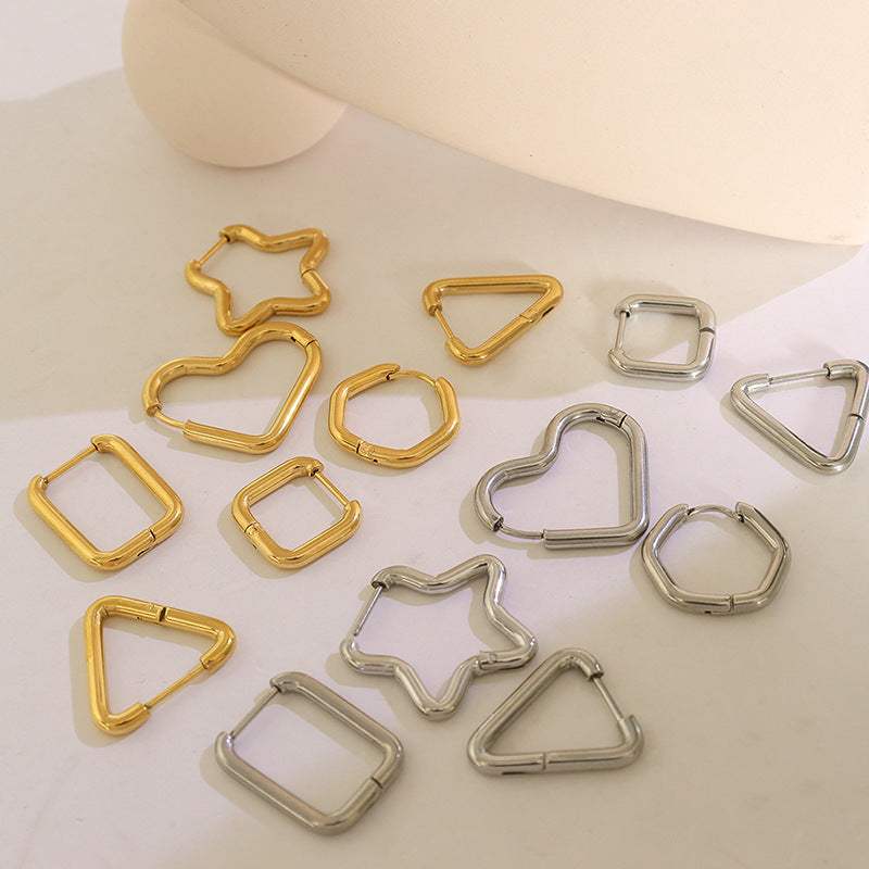 Titanium Steel Geometric Huggie Earrings - Trendsi - Flyclothing LLC
